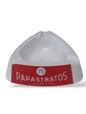 PAPASTRATOS Ashtray Vintage Melamine Greek Cigarette Advertising Red White MCM